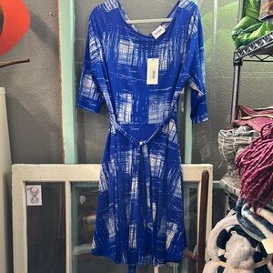 Leota Blue and White Scoop Neck Midi Dress